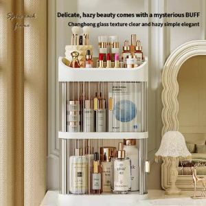 2/3 layer large capacity cosmetic storage box Desktop dustproof cosmetic storage cabinet with sliding door