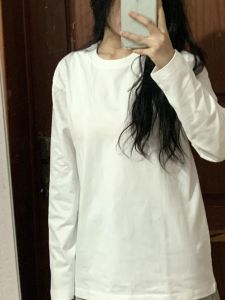 Heavyweight Pure Cotton Long Sleeve T-Shirt: A Loose Base Layer for Women