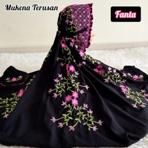 Mukena Terusan Bordir Dewasa Warna Hitam MukenahLajuran/Langsungan/Lajur Premium KAIN Dasar Hitam Rukoh Grosir