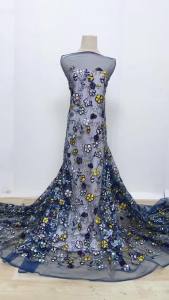 Retro floral embroidered lace mesh fabric French tulle lace material High-end dress wedding gown handmade embroidery fabric