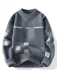 ROMON | Lomond Mens Round Neck Knitted Sweater Thickened Casual Loose Winter Fashion Warm Lazy Knitwear Youth Long Sleeve Pullover