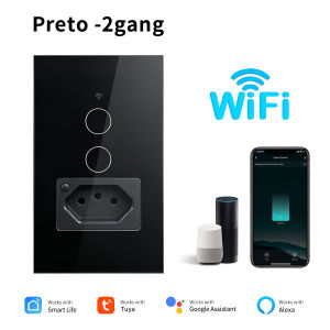 AC100-240V Tuya WiFi Smart Switch with Brazil Socket Smart Life App Remote Control Touch Wall Switch Supports Alexa Google Home