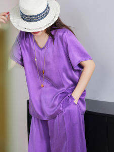 XIAOER | Custom Luxury Blend Cupro and Silk V-Neck Loose Short Sleeve T-Shirt