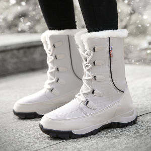 Womens Winter Thickened Fleece Lined Snow Boots Outdoor Skiing Waterproof Non Slip High Top Casual Leather Booties
