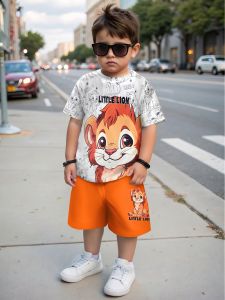 Summer 2025 new 3D Lion print comfortable lightweight and breathable childrens set