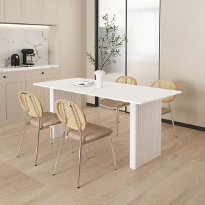 Modern Minimalist Accessible Luxury Pure White Stone Plate Dining Table Designer Table Small Apartment Rectangular Classy Art Outdoor Table