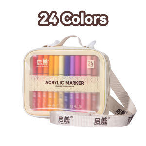 24-60 Colors Direct Liquid Acrylic Art Marker Pens Professional Drawing Brush Tip Markers with Shoulder Strap Coloring DIY