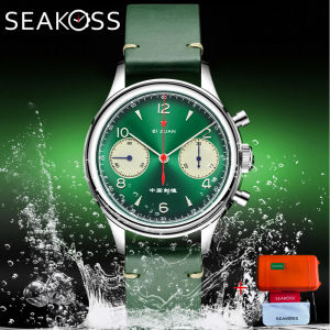 Đồng Hồ Bấm Giờ Nam SEAKOSS 38mm Với Bộ Máy Seagull ST1901 Nguyên Bản Dây Da Cổ Ngỗng Màu Xanh Đồng Hồ Đeo Tay Cơ Khí Chống Nước