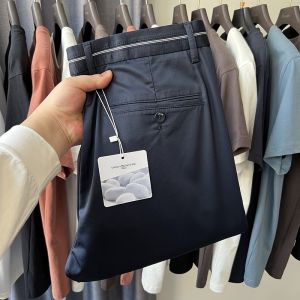 Mens Summer Thin Casual Pants Soft Skin-friendly Mulberry Silk Blended Loose Fit Long Trousers Youth Fashion City Style