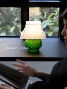 Ruonai Home L @ Lique Embossed Colored Glaze Green Cornucopia Reading Lamp Double Lamp Table Lamp Art Decoration