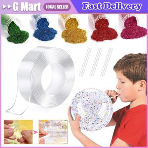 Nano Tape Kit with Clay Stickers Glitter Colorful Diy Nano Bubble Tape Blowable Tapes High Sticky Transparent Double-Sided Tape LZC-Nano-Tape-Bubble