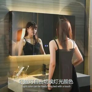 Wall Bathroom Mirror With Led Light Toilet Mirror Cabinet Hanging LED Bathroom Mirror Toilet LED Toilet Mirror Wall Mount Solid Wood with Shelf Storage Environmental Quality 镜子化妆