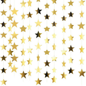 Gold Glitter Star Garland Banner - 130ft Christmas Party Decor Wedding Homecoming Classroom Halloween Birthday Celebration