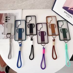 For Samsung S26 S25 Matte Translucent For Magsafe Wireless Charge Case For Galaxy S24 Ultra S23 Plus Fold Stand Magnetic Cover