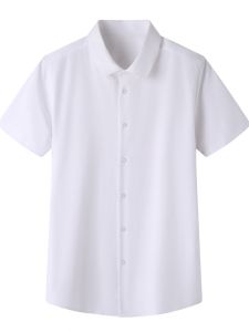 เสื้อเชิ้ตแขนสั้นสีขาวสำหรับใส่ไปทำงาน ทรงปกติ ผ้าผสมโพลีเอสเตอร์ คอแหลม ทรงปกติ ฤดูร้อน 2023 สำหรับผู้ชาย