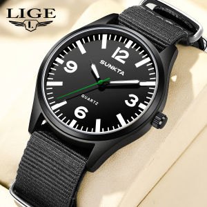 LIGE Sub Brand SUNKTA New Sport Watch For Men Fashion Nylon Strap Waterproof Luminous Men Watch Casual Business Men Quartz Watches + Box