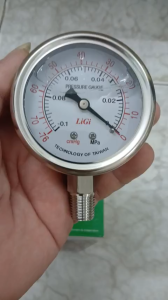 Đồng hồ áp suất Âm Từ -1 đến 0kg/cm2 Hút Chân không Mặt 63mm Có Dầu Ren 1/4 = 13 mm Ligi