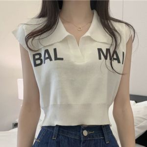 Áo Thun Tay Ngắn Đệm Vai Màu Trắng Cổ Polo Không Tay Thiết Kế Sành Điệu Cho Khiêu Vũ Jazz Áo Thun Thường Ngày Mùa Hè