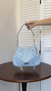 ALO Hobo Shoulder Bag Women Crinkle Nylon Underarm Bag Detachable Wide Strap Multi‑Zipper Pocket Casual Crossbody Handbag