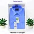 Việt Tiến Áo sơ mi màu xanh da trời trơn sky blue vải sợi tre mịn mát. 
