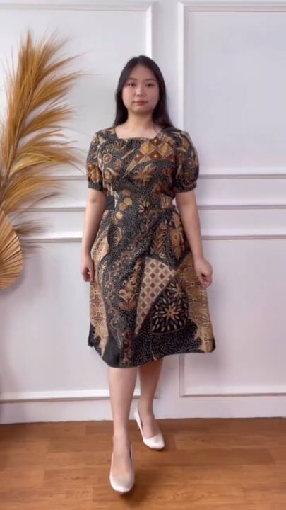 Mihar store / COD 3700 - Dress wanita lengan balon pendek batik foil  premium / Midi dress batik puff korea style casual kekinian terbaru |  Lazada Indonesia