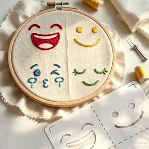 YOMDID 1pc Handmade Doll Face Embroidery Sewing Template DIY Doll Expression Painting Template 4 Soothing Expressions