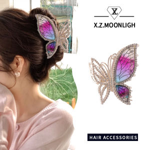 X.Z.MOONLIGH New Chinese Style Sparkling Diamond Crystal Butterfly Clip Exquisite Back of Head Temperament Shark Clip Headwear