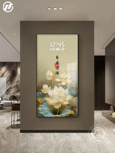 New Chinese Style Zen Entrance Decorative Painting LED Digital Display Clock Hanging Artwork for Hallway And Entrance