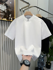 Cool Feeling Zipper Design Short Sleeve Mens T-Shirt Shoulder Width Enhancement Summer Fashionable Casual Cotton Blend Tee