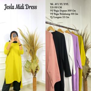Midi Dress Wanita Terbaru 2024 Jesla Bahan Combed Tunik Kaos Polos Oversize Kekinian