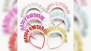 NEW head band bright glitter ribbon happy birthday party head band