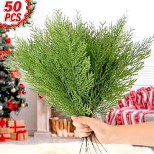 50Pcs Artificial Pine Branches Fake Green Plants for Christmas Tree DIY Garland Wreath Cypress Leaves Christmas Decoration