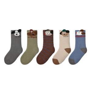 Tất Trẻ Em Họa Tiết Chó Hoạt Hình Dày Dặn Ấm Áp 5 Đôi Dành Cho Bé Trai Mùa Đông Thu Mềm Mại Sọc Thể Thao Ấm Áp Chất Liệu Polyester Chải Mềm Co Giãn Cổ Chân