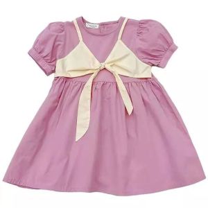 DRESS ANAK PEREMPUAN KOREAN STYLE LENGAN PENDEK FAKE 2 PCS (VEST NEMPEL)