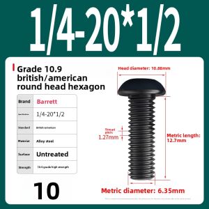 BAIRUITE | 10.9 Grade Hex Socket Cap Screws 4# 6# 8# 1/8 5/32 3/16 1/4