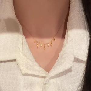 S925 Sterling Silver Gold Tone Waterdrop Tassel Necklace Womens Flashing Dainty Choker Fashionable Korean Style Jewelry