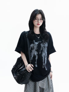 zuocisankon | Chic Smoke Shadow Design Artistic T-shirt Loose