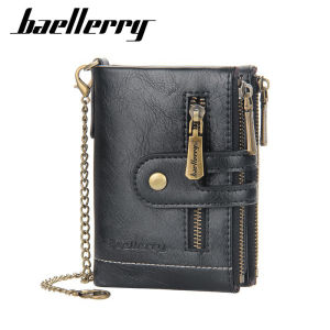 Baellerry Mens Wallet Short Vintage Double Zipper Coin Purse European Style Multi Card Slots RFID Blocking Minimalist Cash Hold