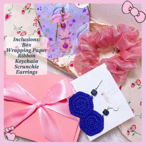 Gift Set Cute Pink Crocheted Earrings Keychains