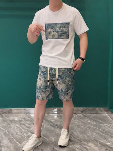 Summer New Loose Floral Print Matching Set Short Sleeve T-Shirt And Shorts Two-Piece Suit for Young Men Fashionable And Handsome