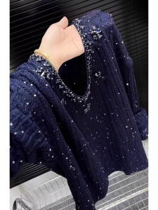 NUMEN BUTTON | Elegant French Style V-neck Studded Knitwear