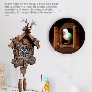 Automatic Door Opening Cuckoo Clock Nordic Retro Style Living Room Wall Decor Hanging Clock Bird Sound on the Hour Battery Powered