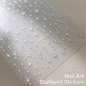 5D Mini Star Nail Stickers Laser 3D Relief Gold/Silver Self-Adhesive Nail Decals Metallic Y2K Nail Art Decor for Salon & Home