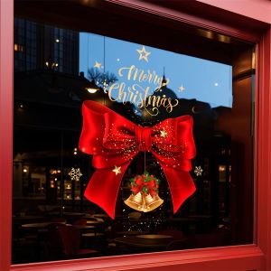 1 Piece 45Cm*60Cm Christmas Window Sticker a Glass Sticker with Bow and Bell Combination Holiday Party Atmosphere Scene Decoration Electrostatic Window Grille