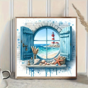 Jigsaw Puzzle 500/1024PCS Beautiful Lighthouse View Through Window With Waves And Seagulls For Adult Stress Relief Relaxing Gift
