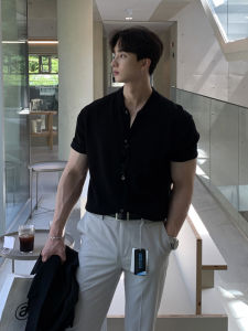 British Yuppie Mens Henry Collar T-Shirt Cuff Fitness Short Sleeve Muscle Show Summer Silm Handsome Polo Shirt