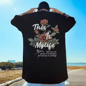 Loose Fit Pure Cotton Short Sleeve Mens T-shirt Hong Kong Trendy Brand Heavyweight 300G Extra Large Size Casual Wear