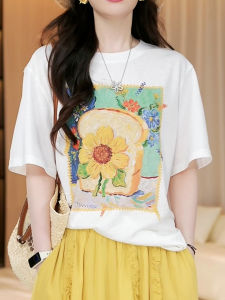 Lace Print Splice Short Sleeve T-Shirt Womens plus Size Summer Clothes Belly Cover Slimming Beautiful Design Top