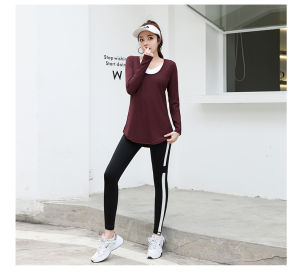 plus Size Yoga Clothes Women Loose Running Fitness Set Mid-Length Cover Butt Sports T-Shirt for Heavy Girls Autumn Season