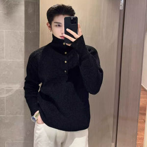Kazuki Kuraishi High Neck Knitwear Mens Style Autumn Winter Fashion Lazy Style Premium Feeling Button Base Layer Sweater